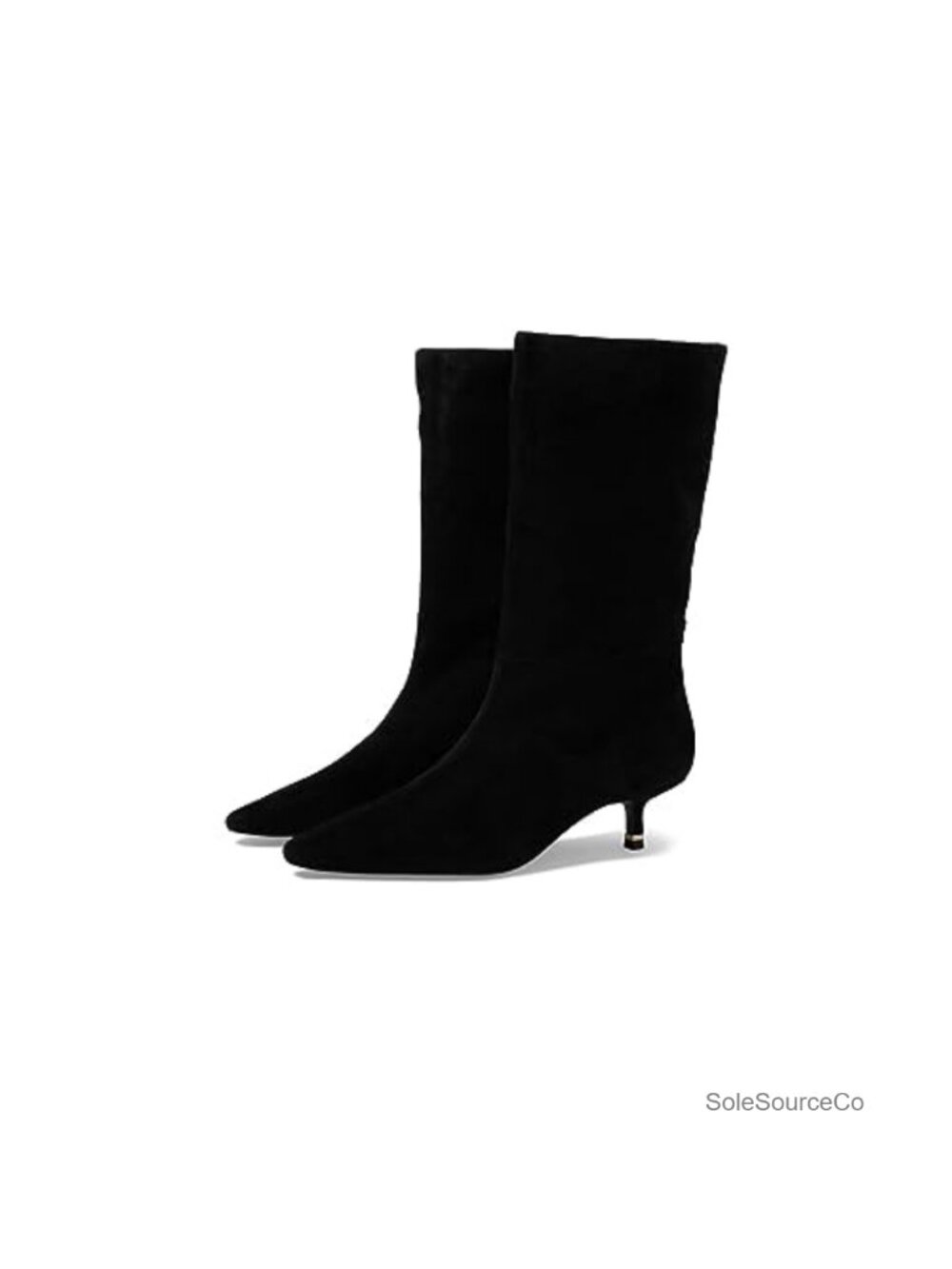 Suede Calf Bootie Kitten Heel Pointed Toe Buckle